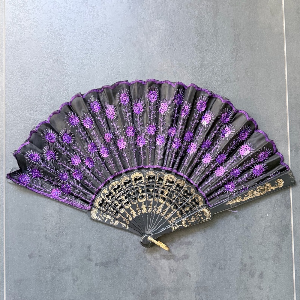 Elegant Black and Purple Hand Fan